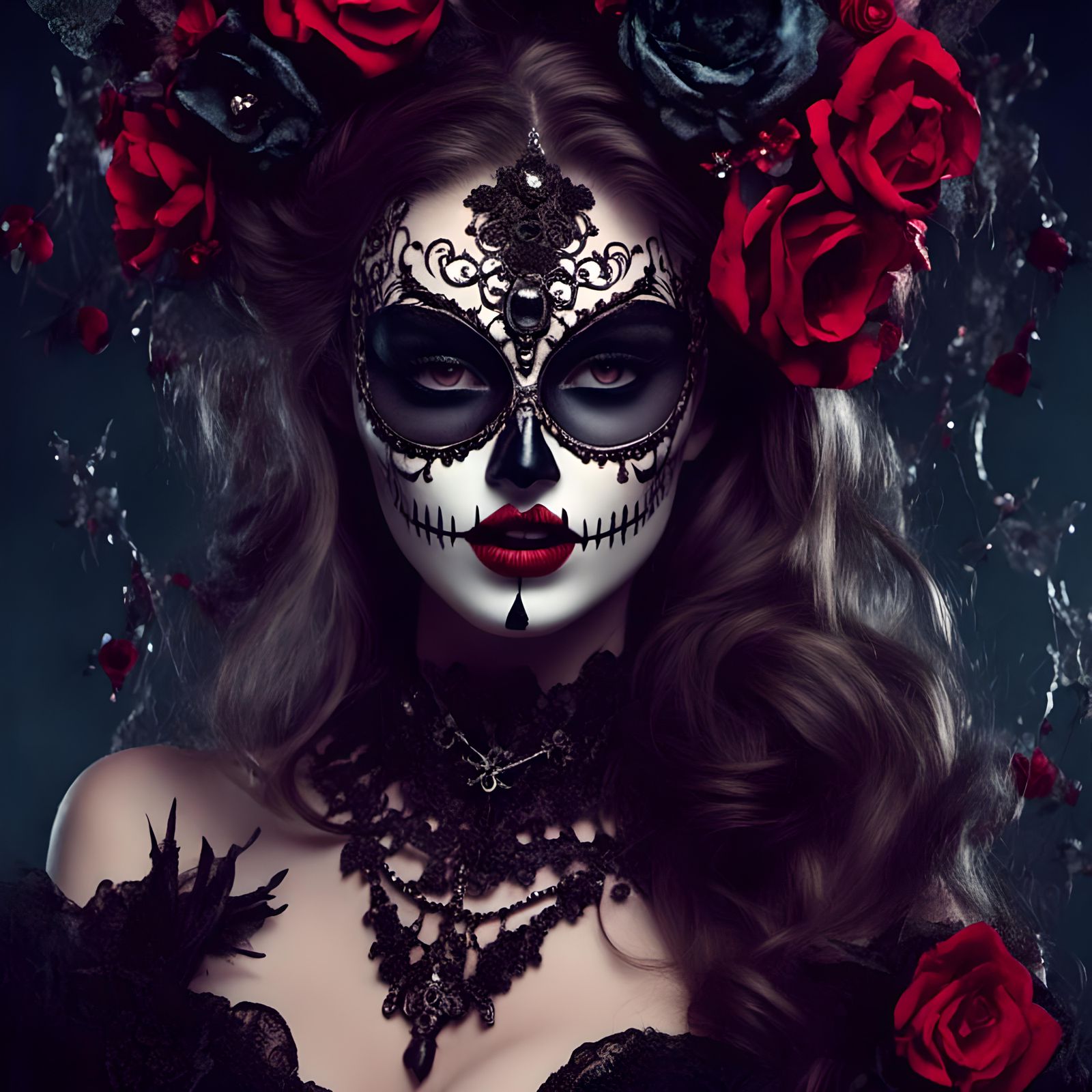 Pinup Beauty with Masquerade Mask: Sugar Skull Vampire