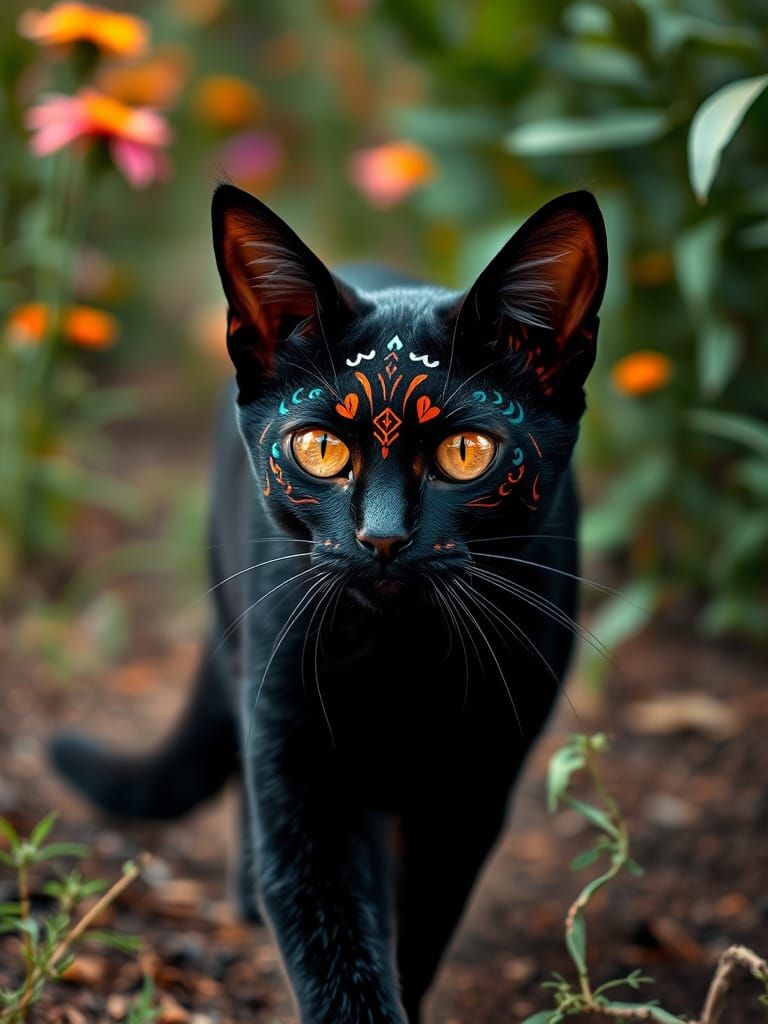Day of the Dead Cat Portrait in Mexican Garden