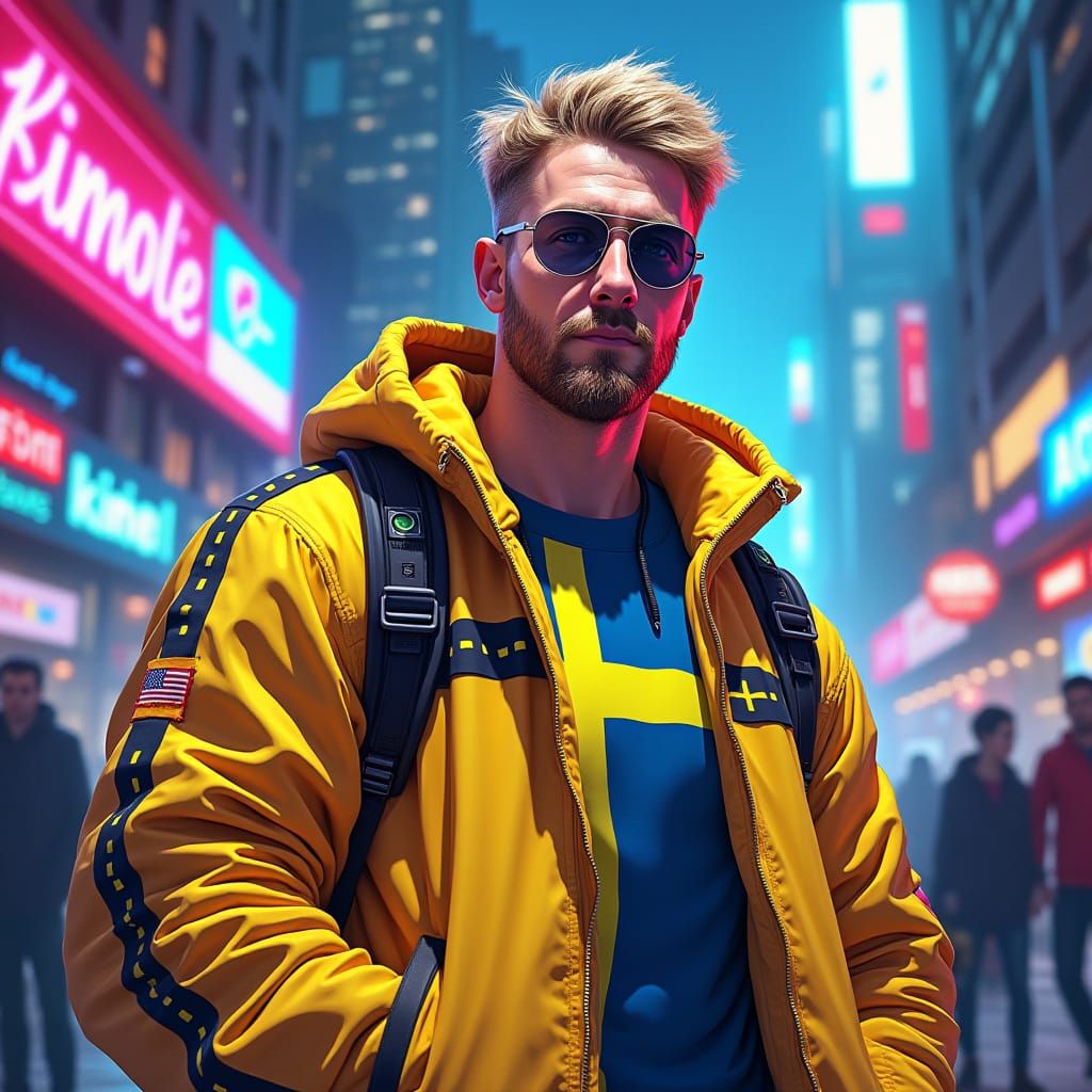 MrBeast and PewDiePie Cyberpunk Fusion Portrait