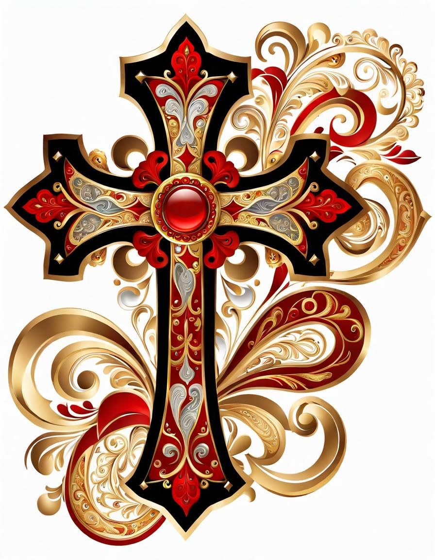 Ornate Christian Cross with Paisley Filigree Design