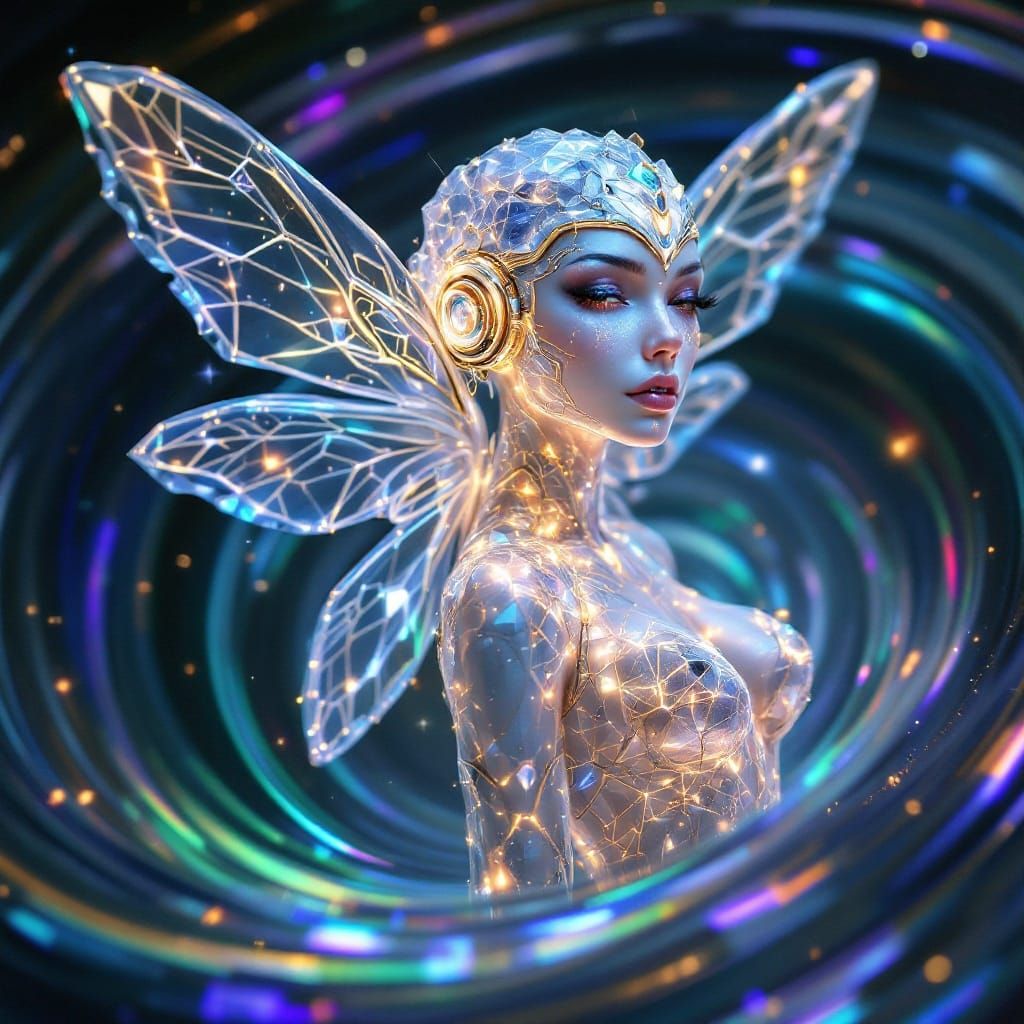 Ethereal Crystal Fairy in Neon-Lit Vortex