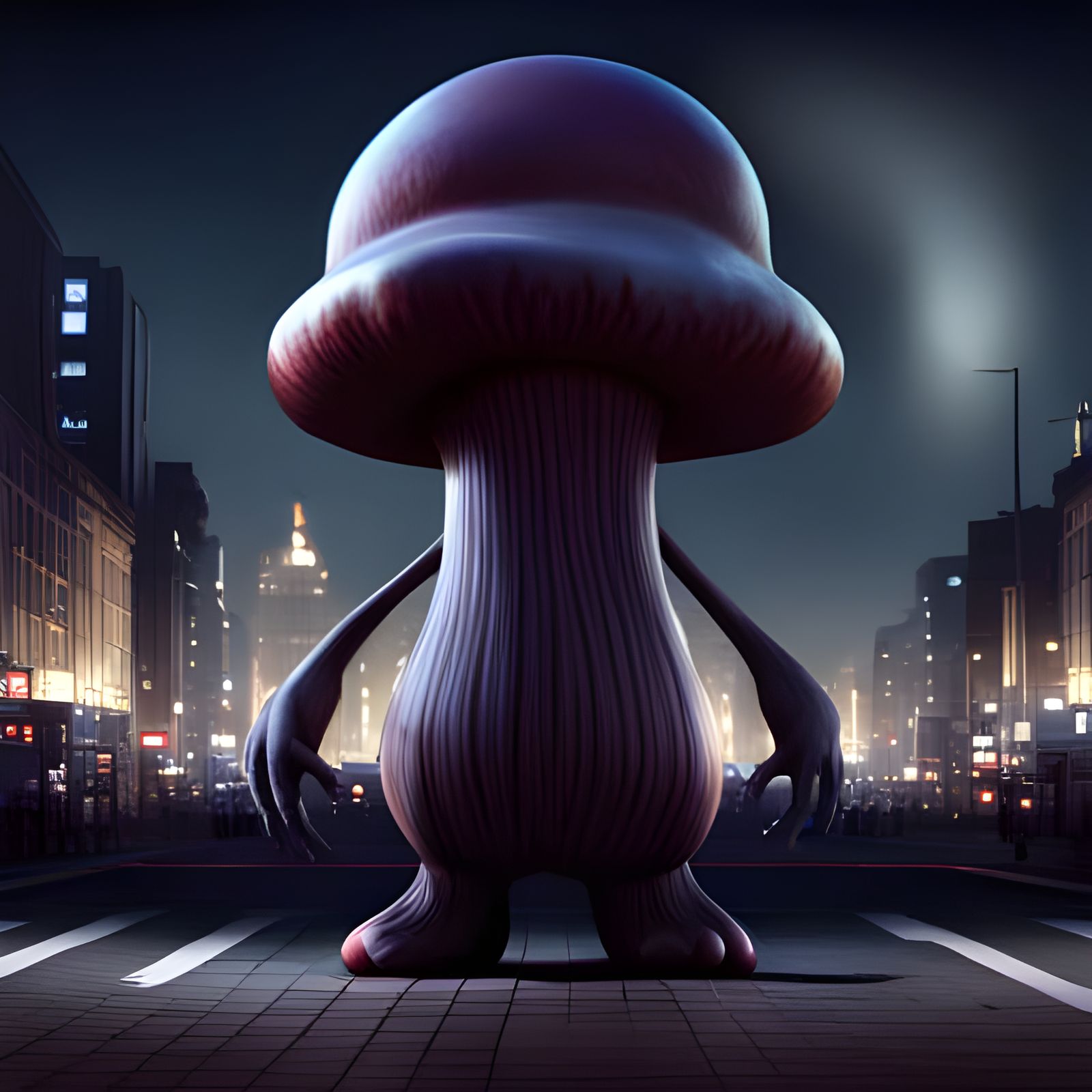 Evil Mushroom Monster Stomps Through City Street