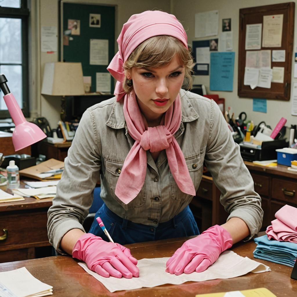 Taylor Swift Cleaning Desk in Disguise