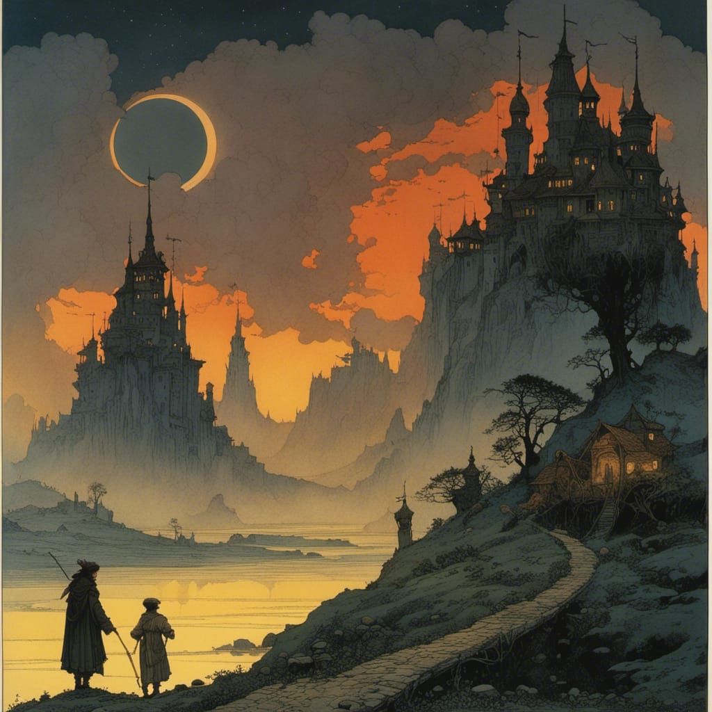 Surreal Past World in Bilibin-Beksinski Style