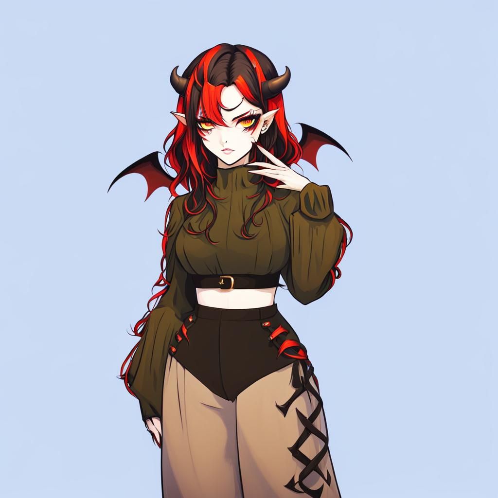 Stylized Demon Character with Horns and Wings