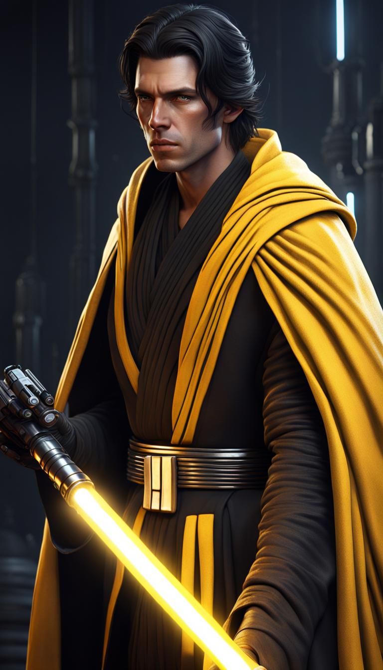 Jedi Knight with Yellow Lightsaber in Detailed Digital Art