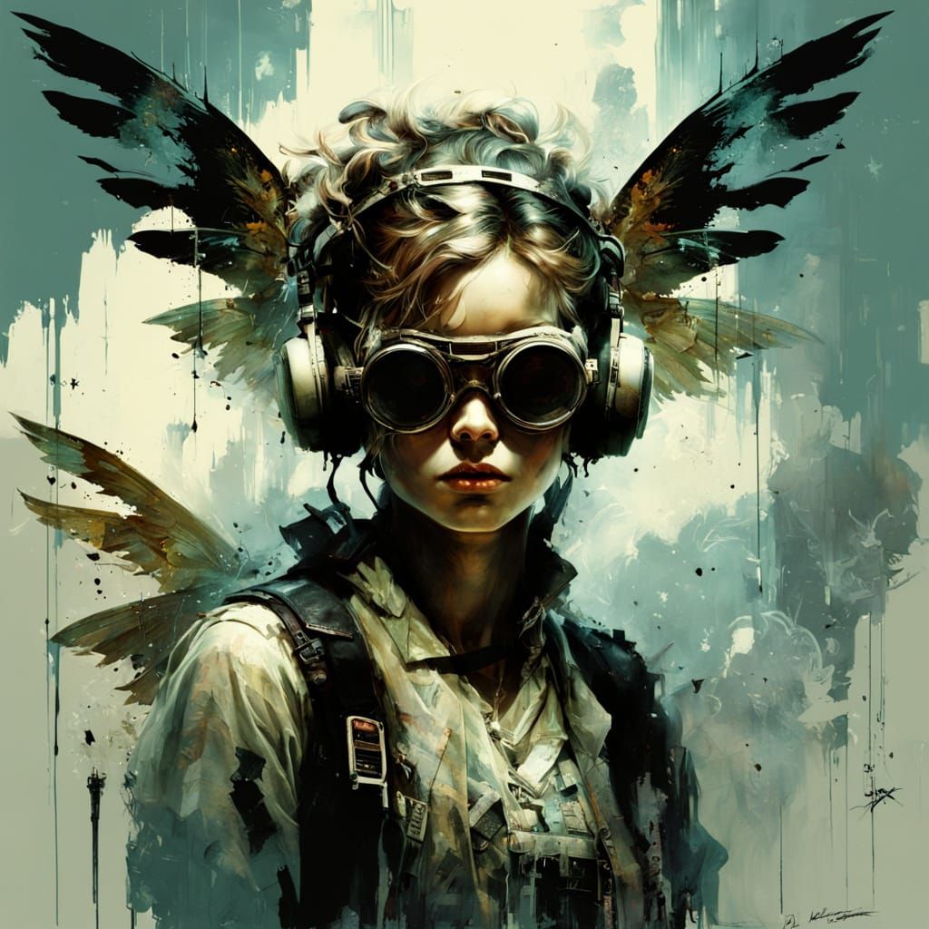 Dieselpunk Fairy with Goggles and Wings