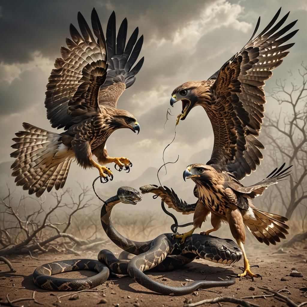 Hawk and Snake Battle: Realistic Fantasy Concept