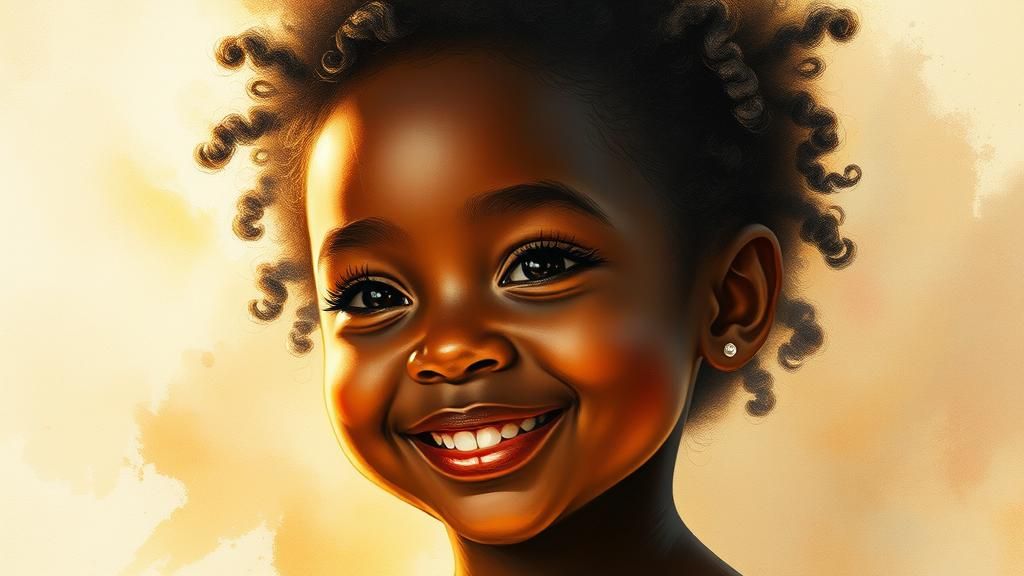 Radiant Portrait of Smiling Girl in Encaustic Watercolor