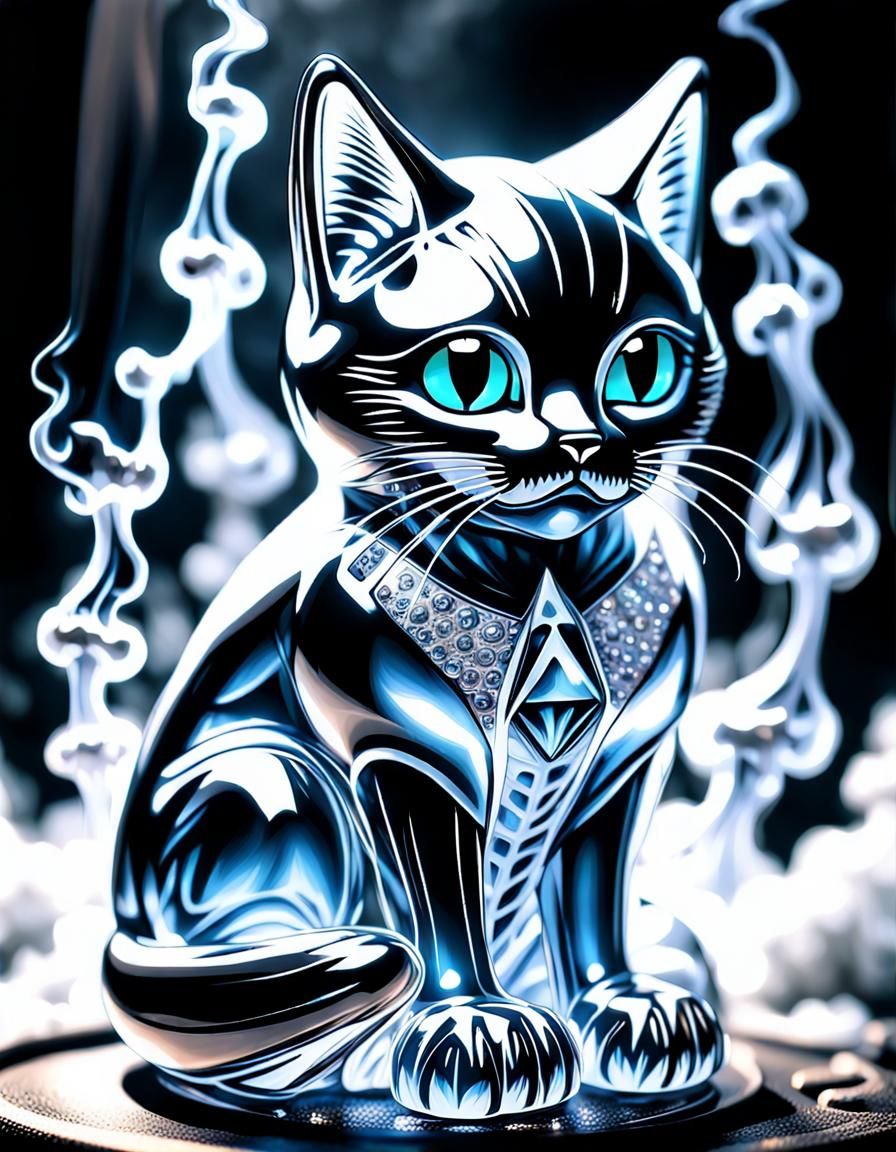 Crystalline Neko Emerges in Smoky H.R. Giger Style