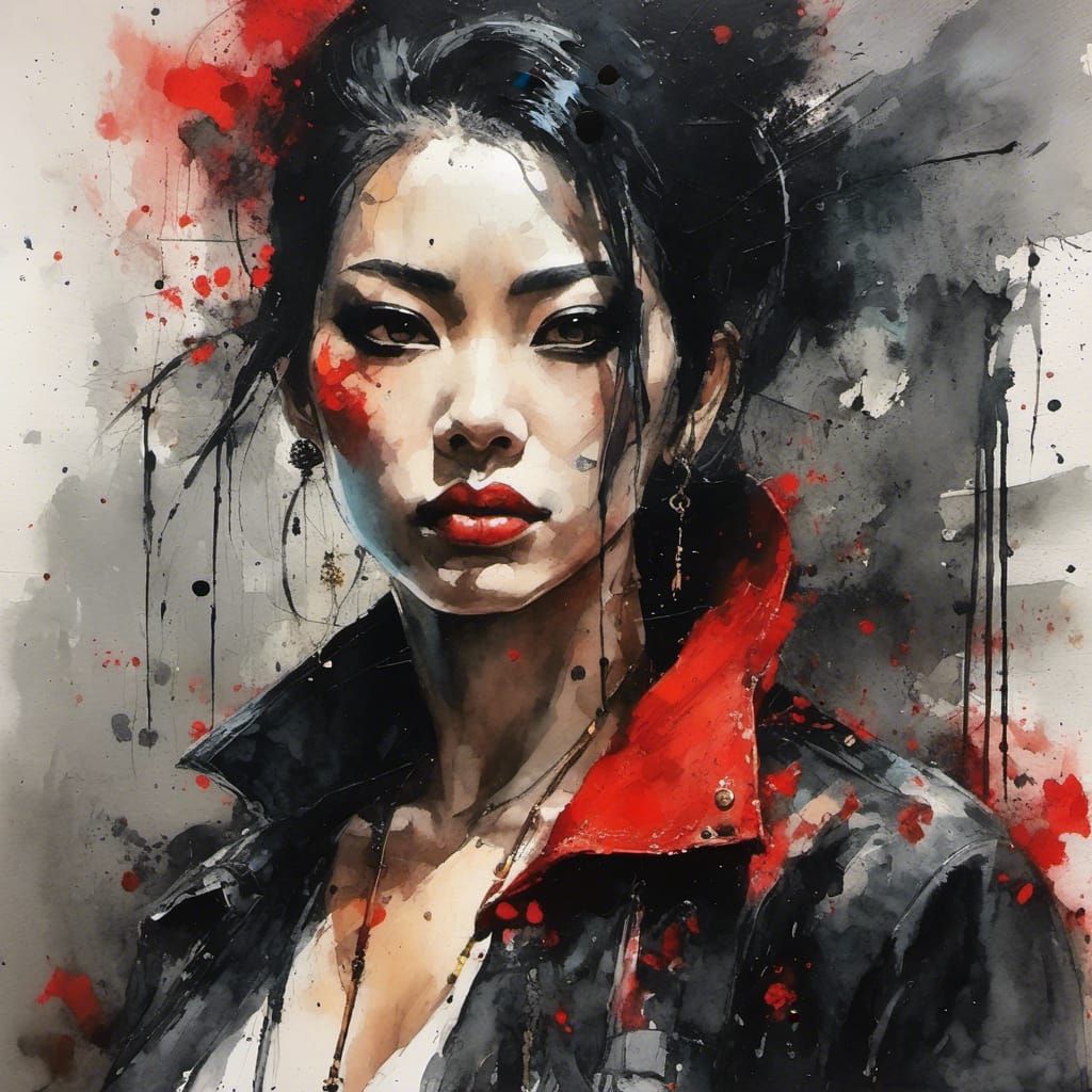 Female Yakuza Hitman in Glitch Art Style