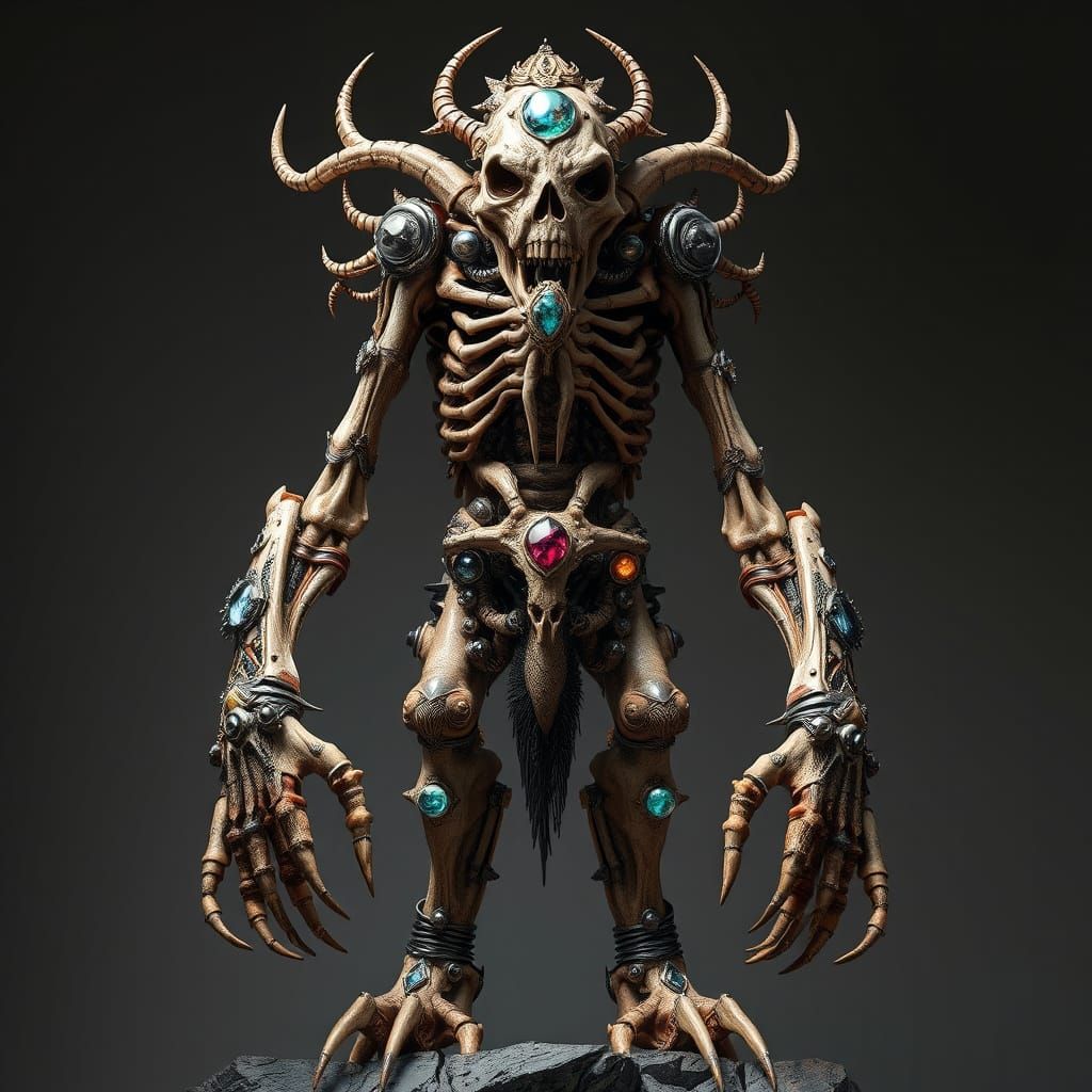 Dark Fantasy Golem Made of Animal Bones, Metal, and Enchante...