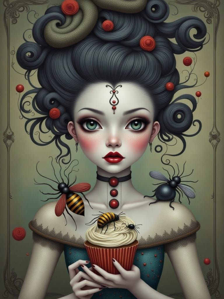 Gothic Steampunk Woman with Cupcake