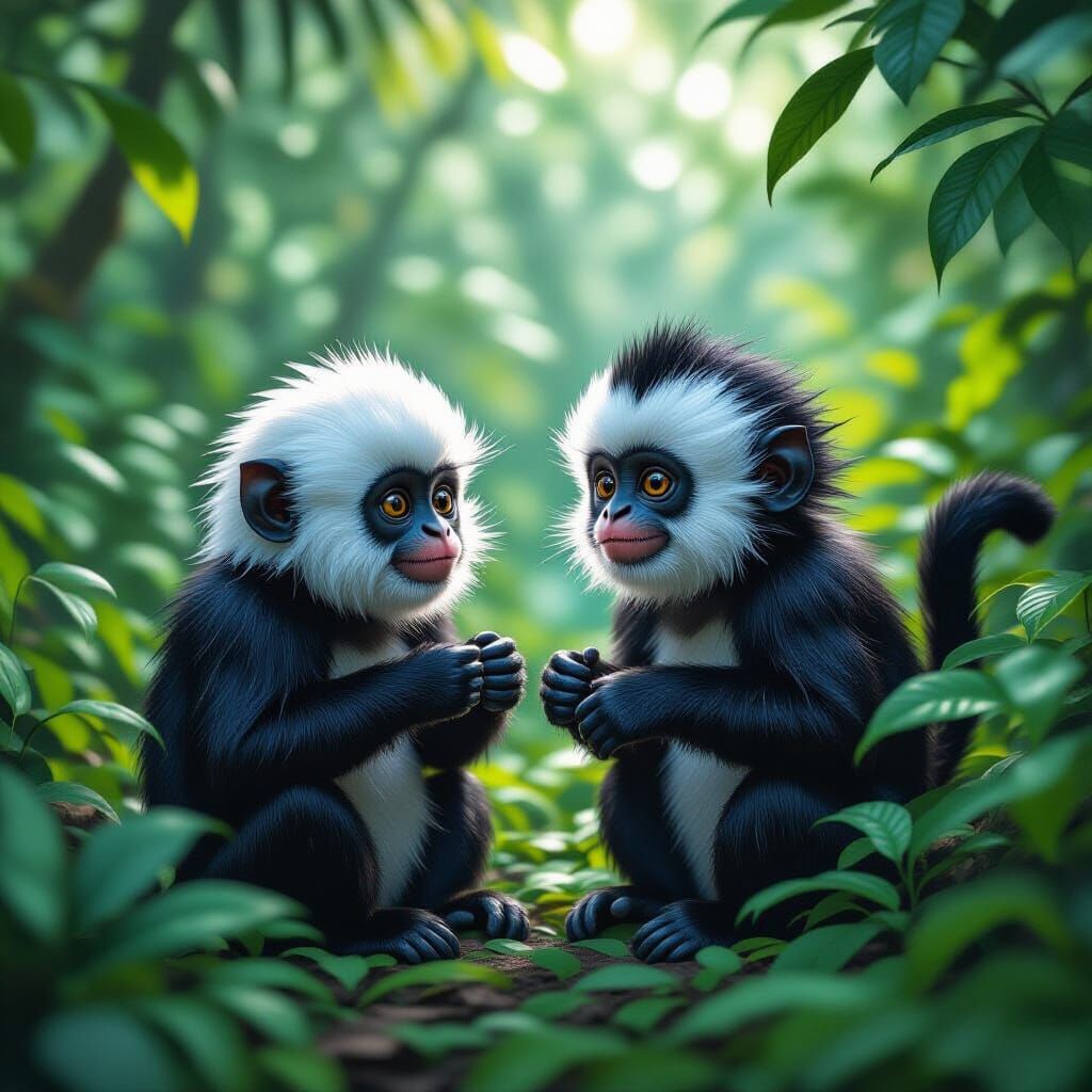 Monkeys Play in Lush Jungle: Matte Painting
