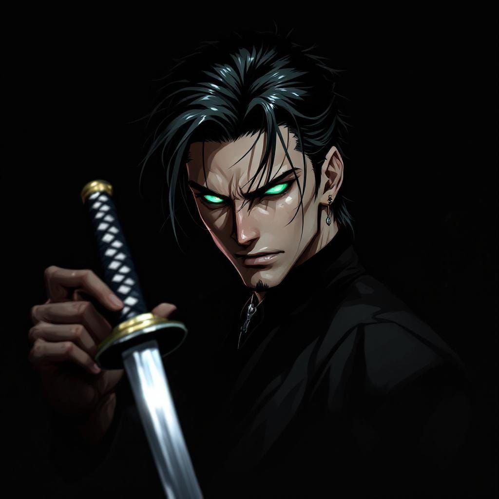 Anime Man with Intense Aura and Katana