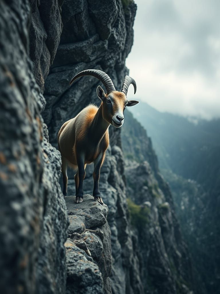 A Majestic Goat Conquers a Cliffside