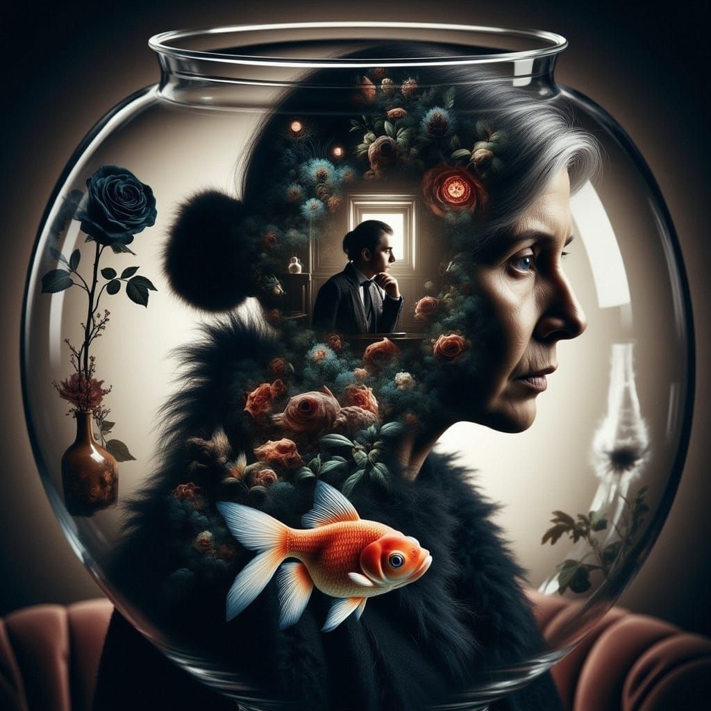 Gothic Art Student in Surrealist Dreamscape with Vintage Com...