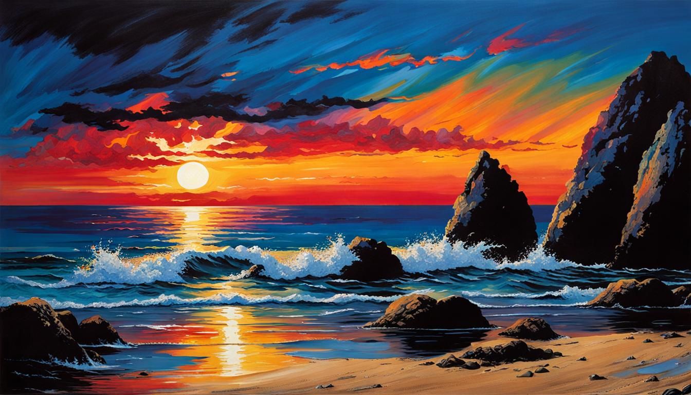 Aegean Sunset with Dolphin Silhouette in Colorful Style