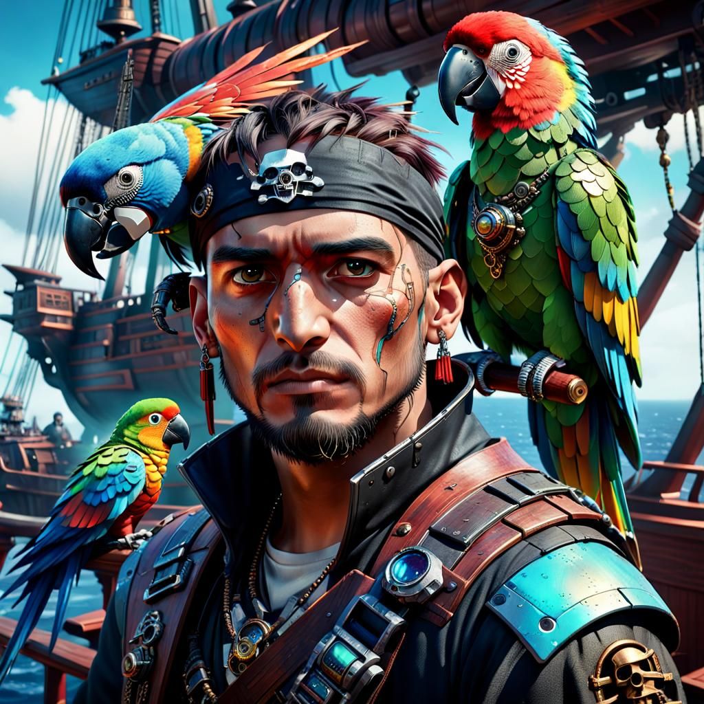 Cyberpunk Pirate & his parrots