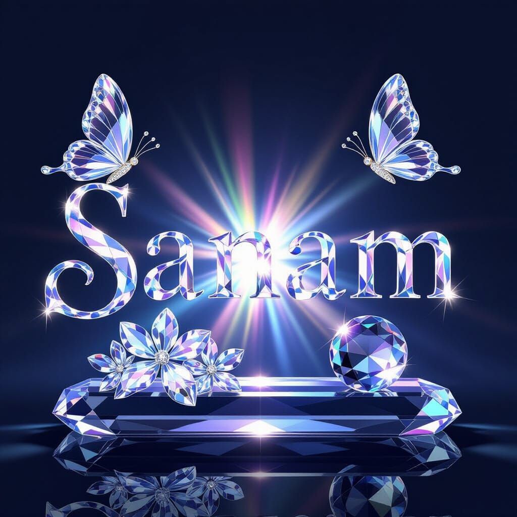 Ornate Crystal Sculpture with Rainbow Effect and Butterfly A...