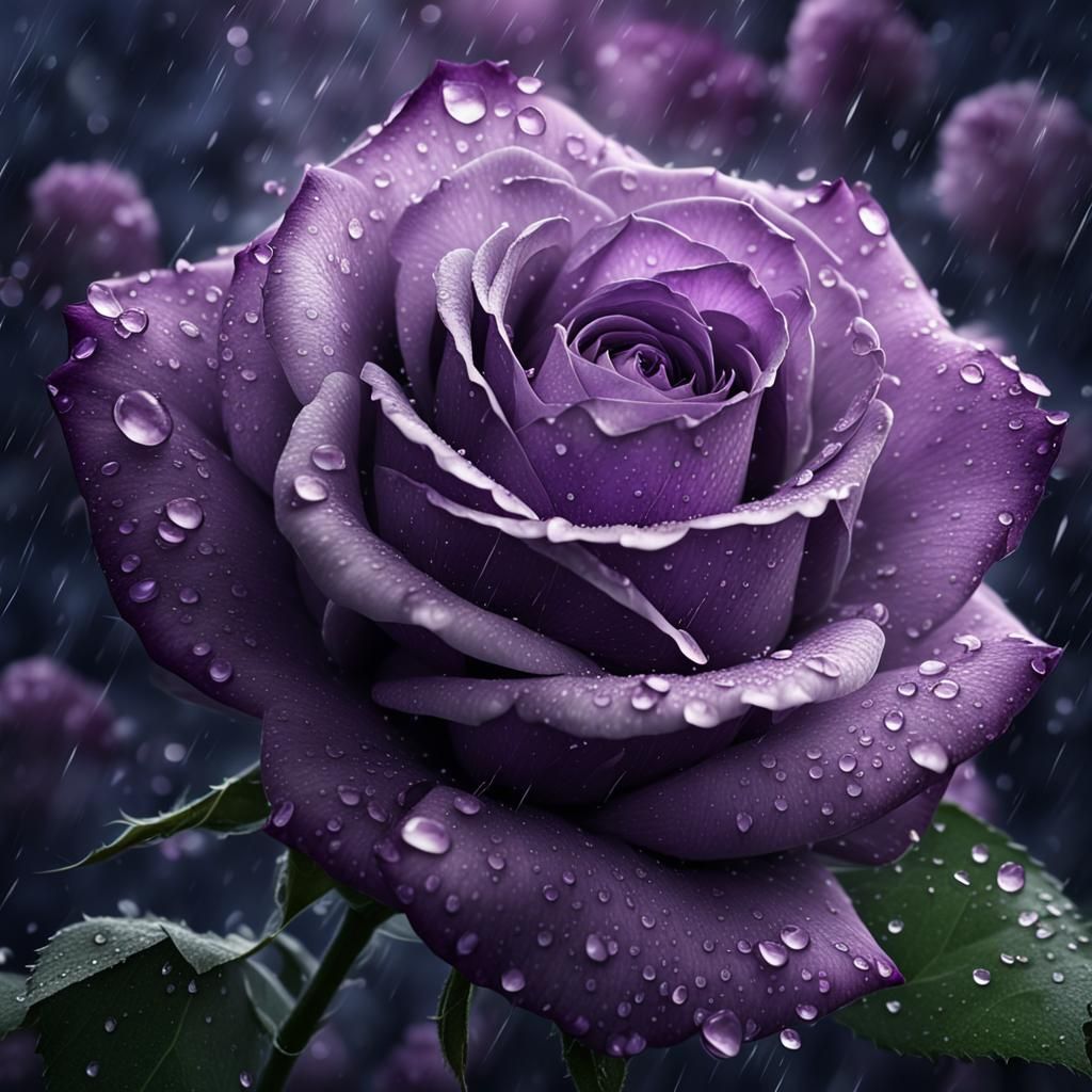 Lilac Purple Rose with Dew Drops