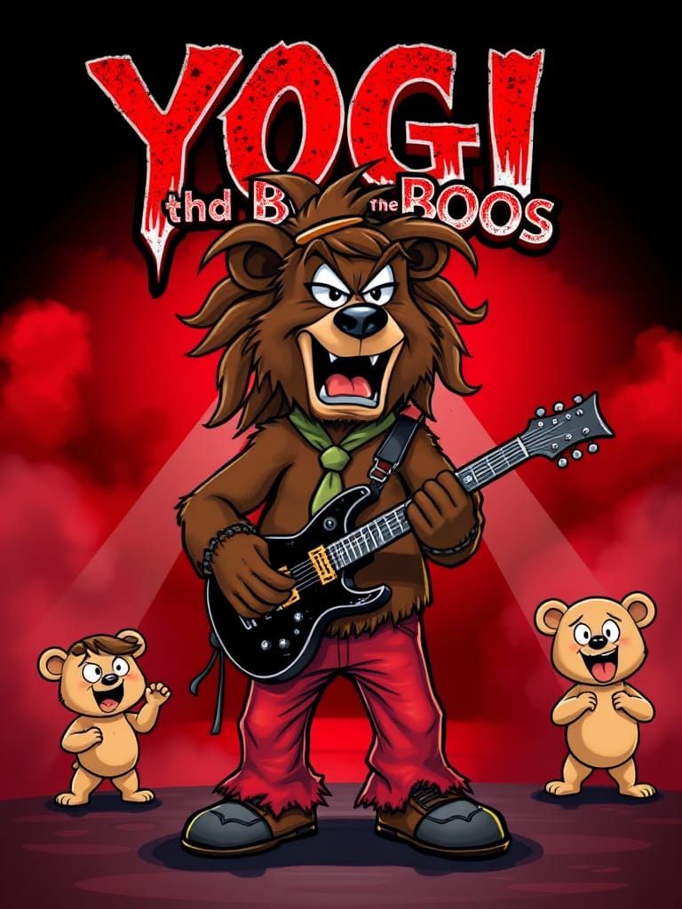 Distressed metallic dripping horror text in bold, red and black rock and roll font, triple bold, double thick border, an...