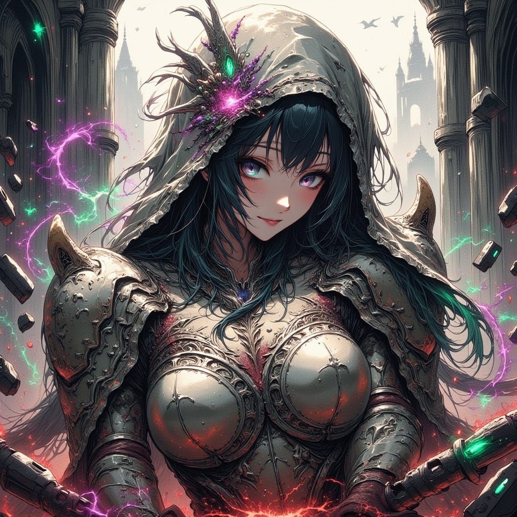 80s Anime Woman Warrior in Bio-Mecha Armor