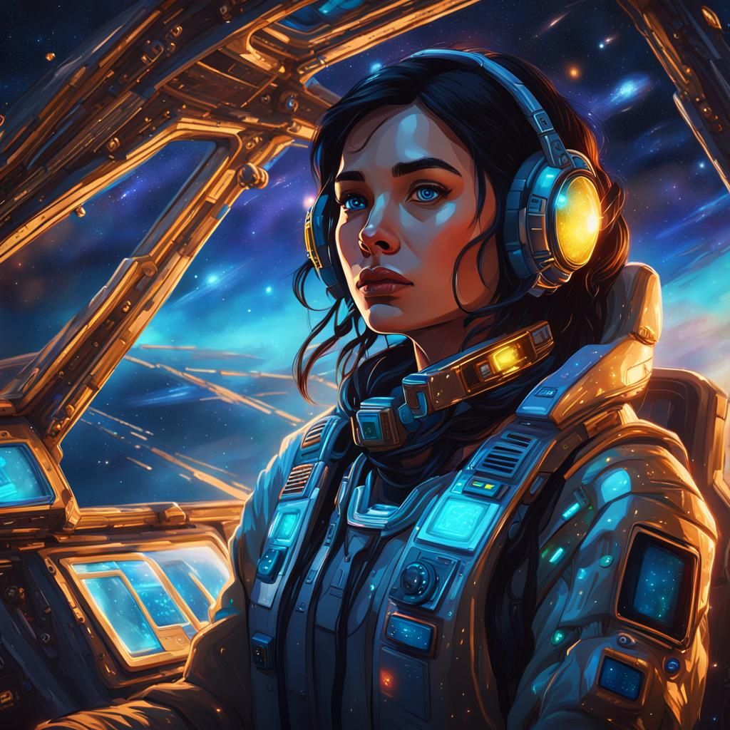 Astronaut Gazing at Stars in Alien Spaceship