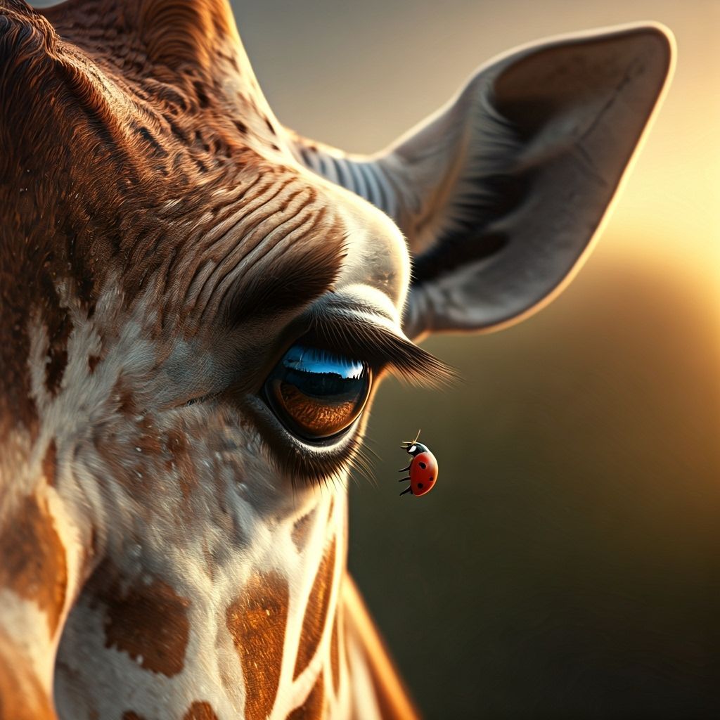 Giraffe Face Macro Art with Ladybug on Eyelash