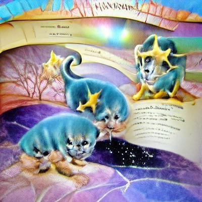 Iridescent Star Kittens: Gemini Horoscope Illustration