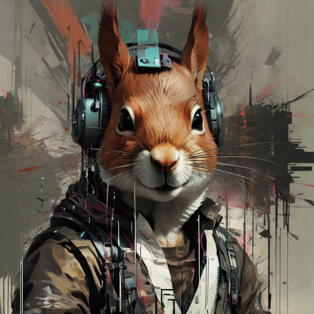 Glitch Art Squirrel in Cyberpunk Style