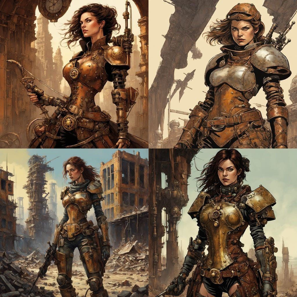 Steampunk Warrioress in Oil Painting