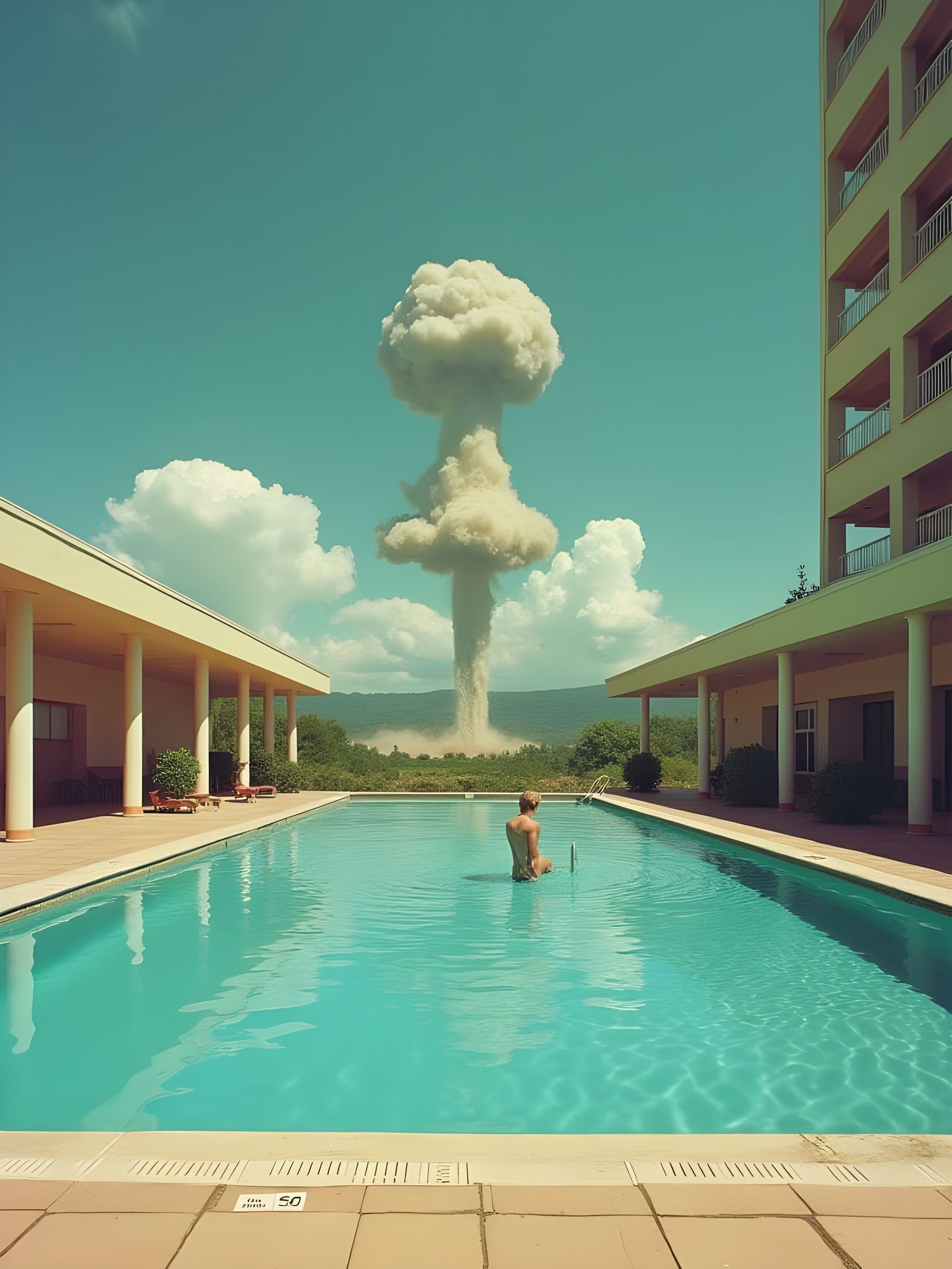 Atomic Bomb Threatens Elegant Seventies Hotel Pool
