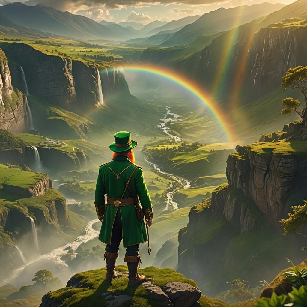 Leprechaun at Rainbow Valley Edge: Cinematic Digital Paintin...