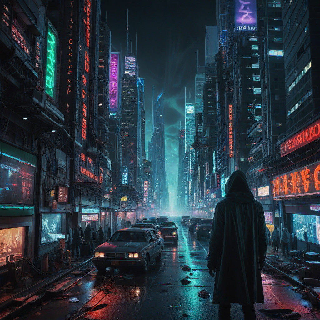 Cyberpunk Cityscape: Dystopian Metropolis in Neon Ruin