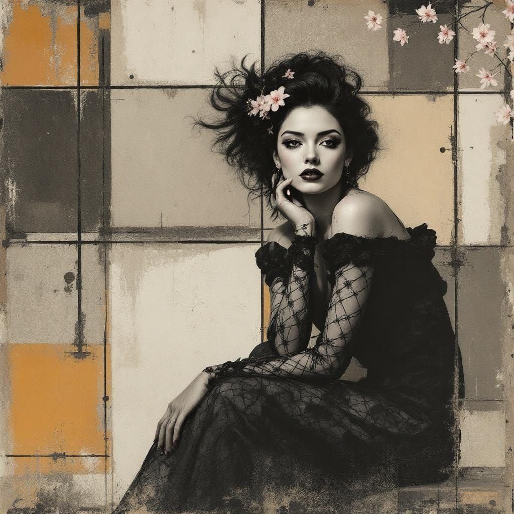 Banksy and Irving Penn Fusion: Vintage Geometric Pin-Up