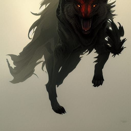 Hyperdetailed Shadow Wolf in Dark Fantasy Style