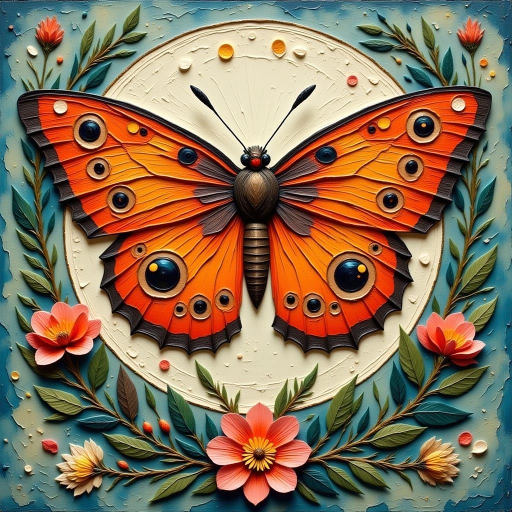 Art Nouveau Moth Surrounded by Flowers