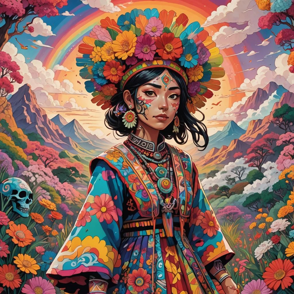 Aztec Girl in Surreal Manga Anime Landscape