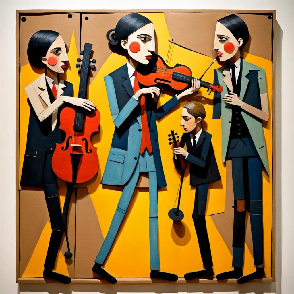 Cardboard Musicians in 3D Composition