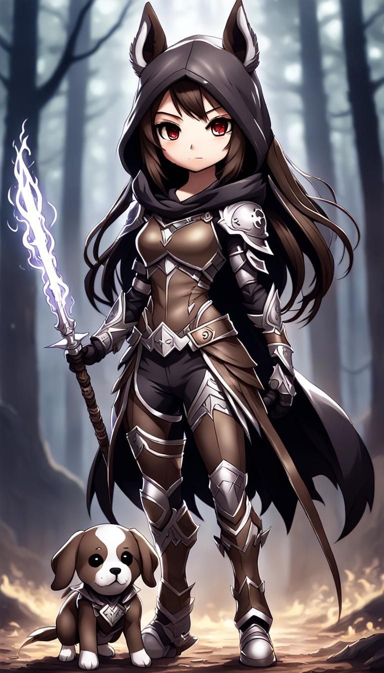 Chibi Necromancer Girl Warrior in Anime Style