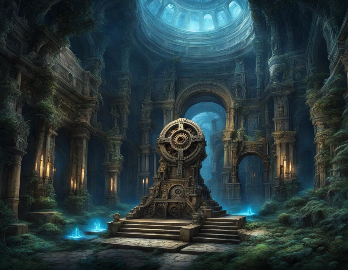 Advanced Ancient Machinery with Glowing Blue Energy