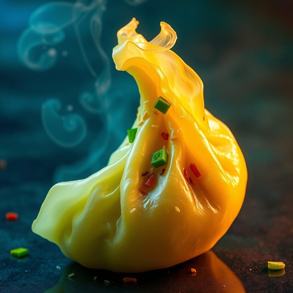 Surreal Dumpling Fantasy in Vibrant Iridescent Hues