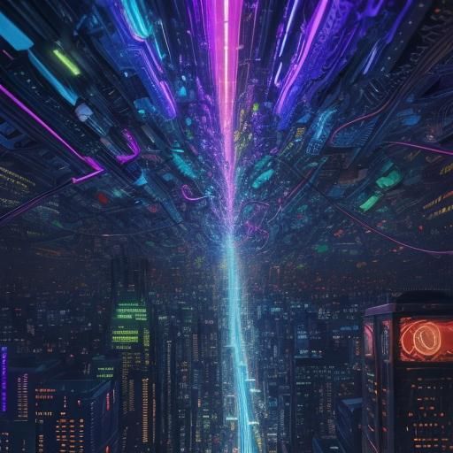 Futuristic City Connected by Glowing Tendrils as Digital Art