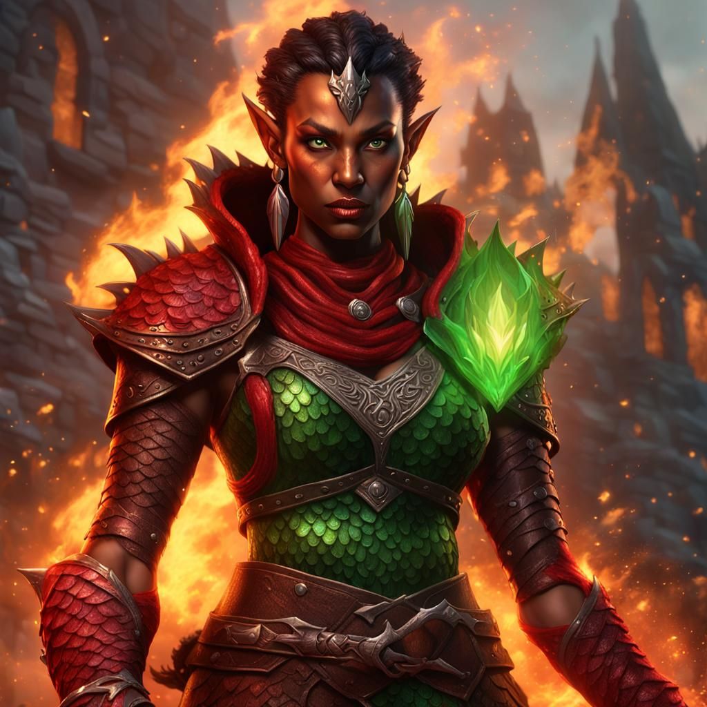 Fantasy Elf Sorcerer with Dragon Scales, Dark Fantasy Art