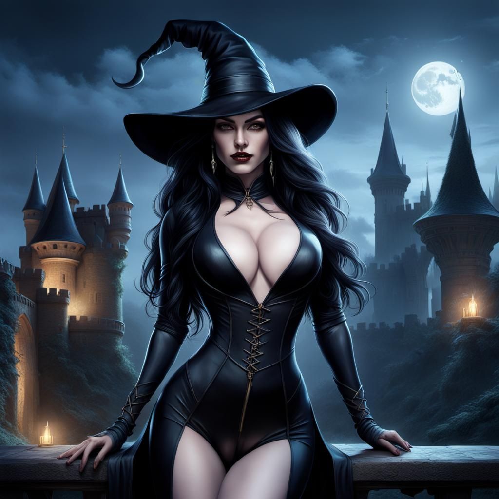 Ethereal Sorceress in Moonlit Castle
