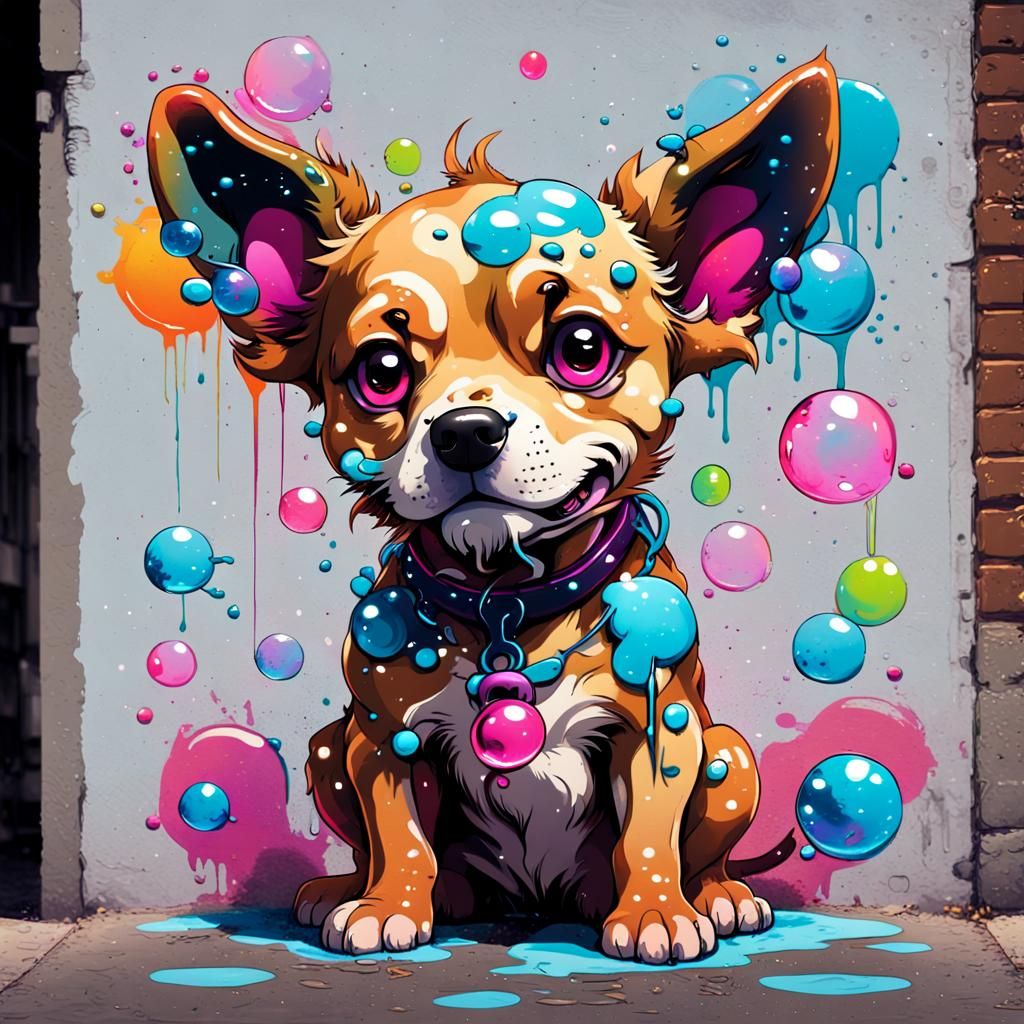 Neon Chibi Dog in Graffiti Art Style
