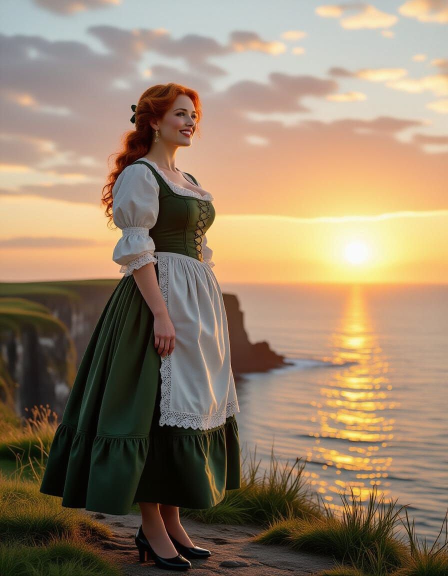 Irish Woman in Traditional Dress at Sunrise