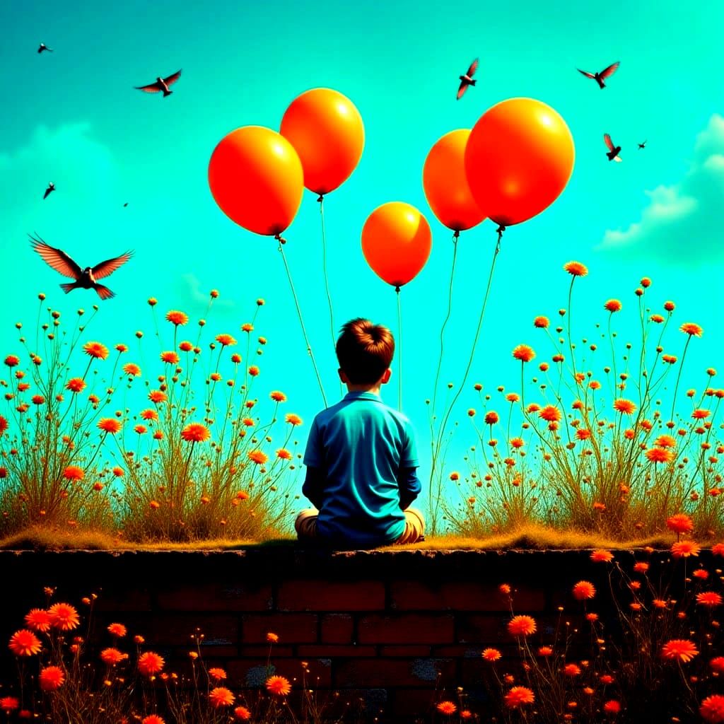 Boy with Orange Balloons