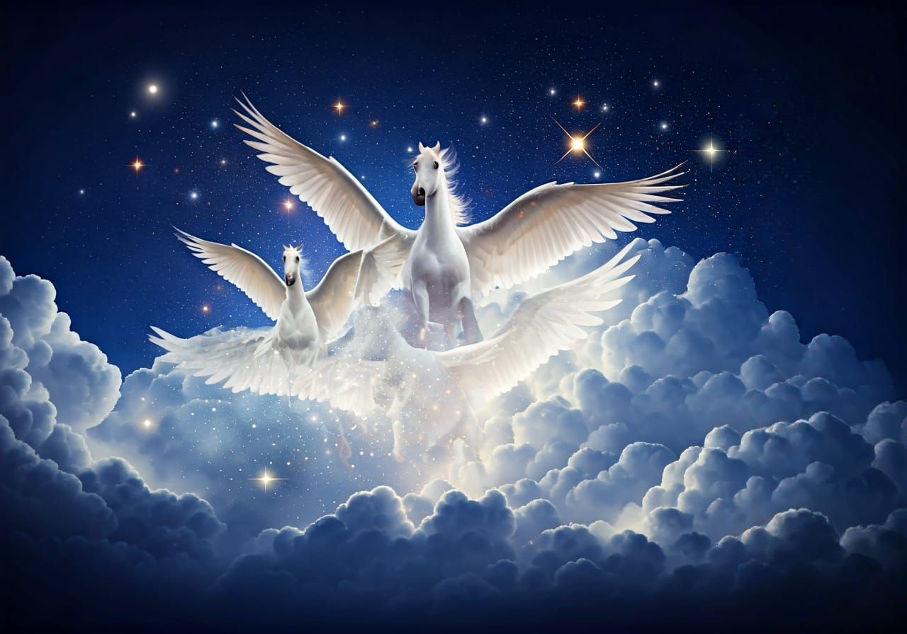 Magnificent Pegasus Emerges From Cloud with Luminous Trails